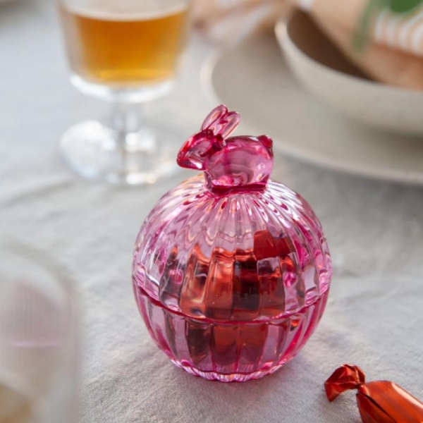 Hadeland Glasskål 12,5cm Hare m/lokk Klar Rosa - Bilde 2