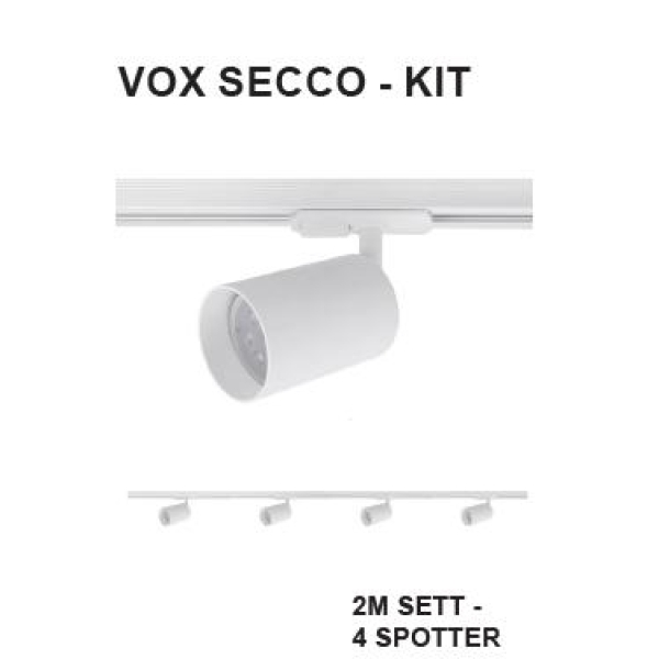 Nordesign Vox Kit 2M Spotskinne Hvit (matt) inkl. 4 Secco spot