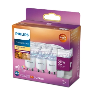 Philips LED GU10 2,6W (35W) 230lm Warm Glow 2200-2700K Dim 3PK