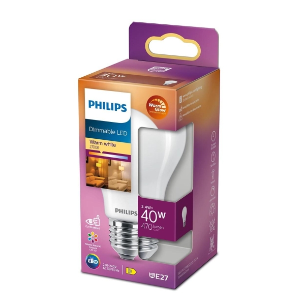 Philips LED E27 3,4W (40W) 470lm Warm Glow 2200-2700K Dim
