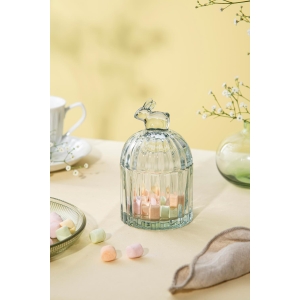 Hadeland Glasskål 14cm Hare m/lokk Klar Grønn