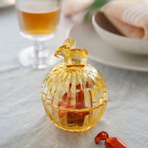 Hadeland Glasskål 12,5cm Hare m/lokk Klar gul