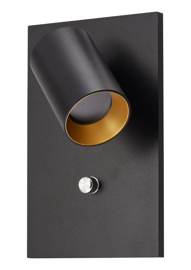 Nordesign Oz K1 vegg lampe + USB, sort/ gull cuff 1x10w GU10 - eksl