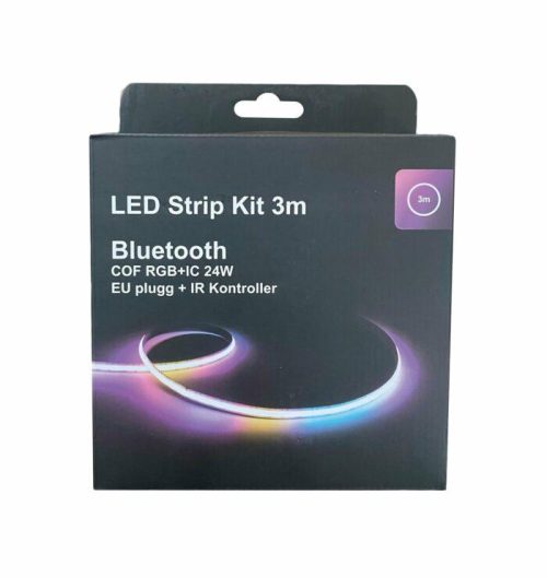 Nordesign LEDstrip Kit 3m 24W RGB+IC m/støpsel, bluetooth og fjernkontroll