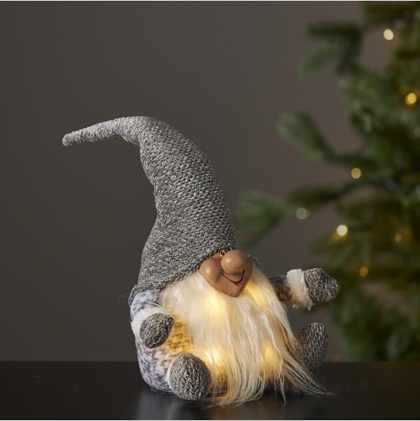 Star Joylight Sittende nisse 34cm grå batteridrevet