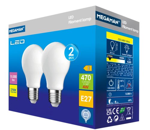 Megaman LED E27 4W(40W) 470lm 2700K 2pk
