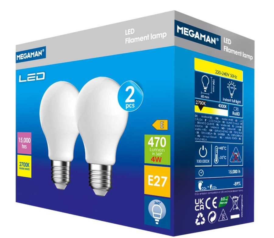 Megaman LED E27 4W(40W) 470lm 2700K 2pk