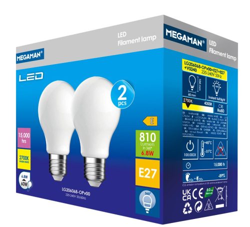 Megaman LED E27 6,8W(60W) 810lm 2700K 2pk
