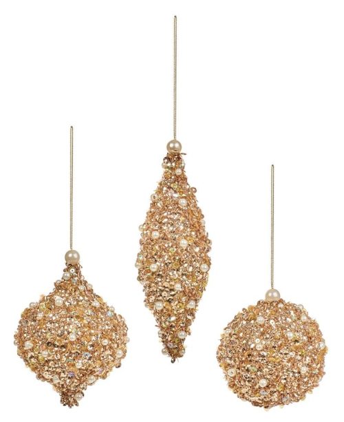 Trend Julekule gull/perler 8-17cm assortert